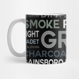 Word Cloud - Shades of Gray (Black Background) Mug